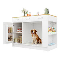 KÜCHENINSEL Weiß mit Haustierbereich und drei Schubladen 120×60×90 cm aus MDF - Weiß, Holzwerkstoff (120/90/60cm) - Luhomfu