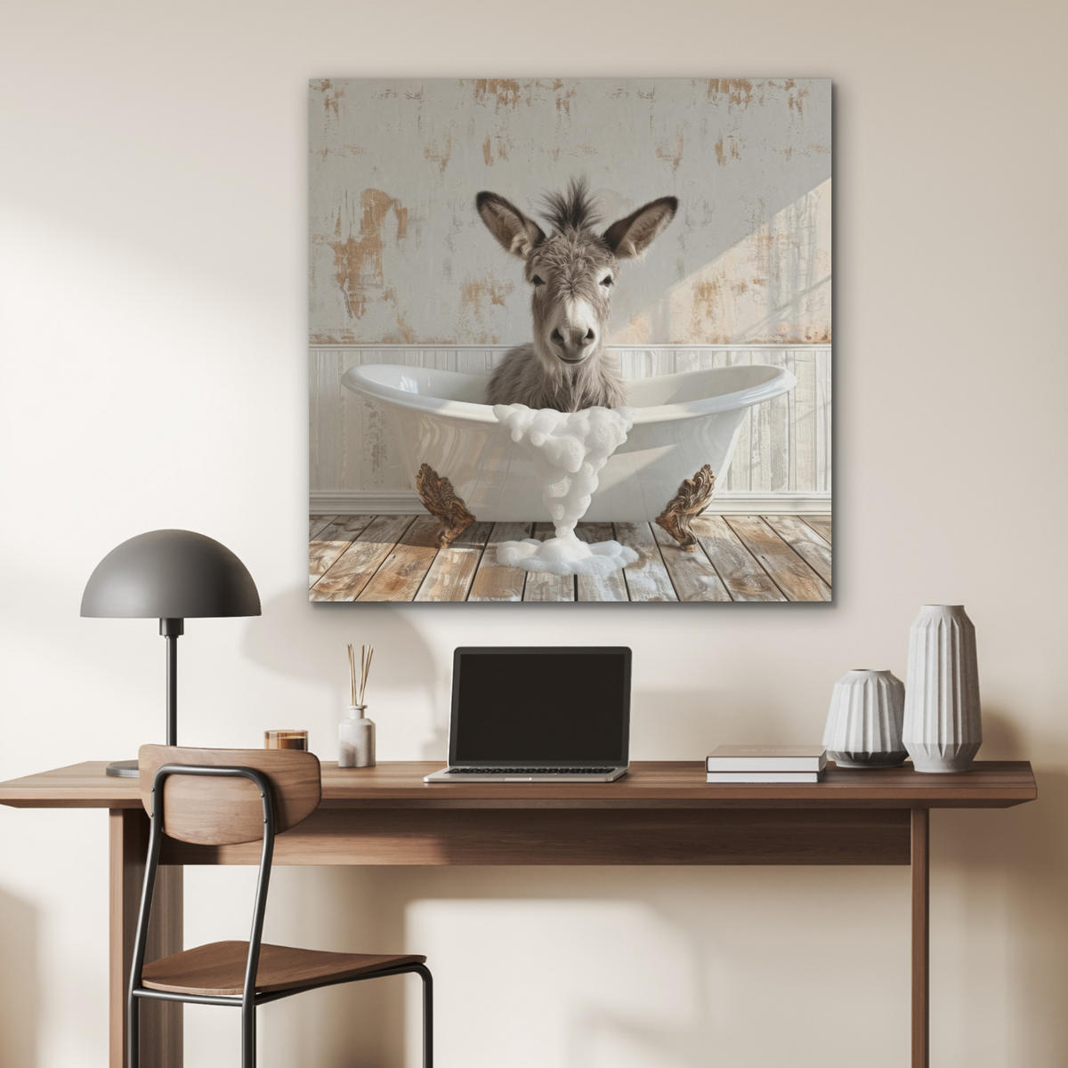 AKUSTIKPANEEL Esel - Tiere - Badewanne - Schaumstoff 90x90 cm - Weiß, Textil (90/0.9/90cm) - MuchoWow