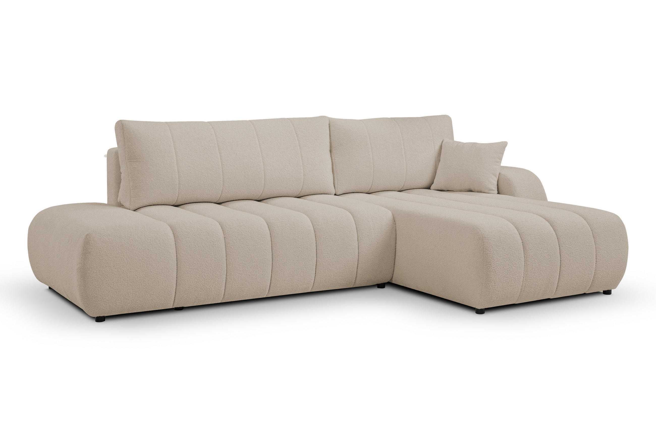 ECKSOFA Baloo mit Schlaffunktion und Bettkasten, komfortable Polsterung, Stoffbezug, lose Rückenkissen, freistehend, RECHTS, 276x176x88 cm, Beige - Beige, Holz/Textil (276/176cm) - DomoHome