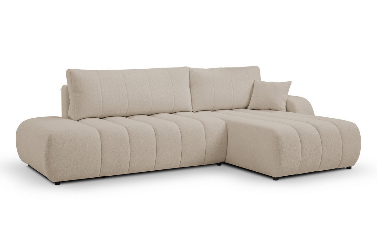 ECKSOFA Baloo mit Schlaffunktion und Bettkasten, komfortable Polsterung, Stoffbezug, lose Rückenkissen, freistehend, RECHTS, 276x176x88 cm, Beige - Beige, Holz/Textil (276/176cm) - DomoHome