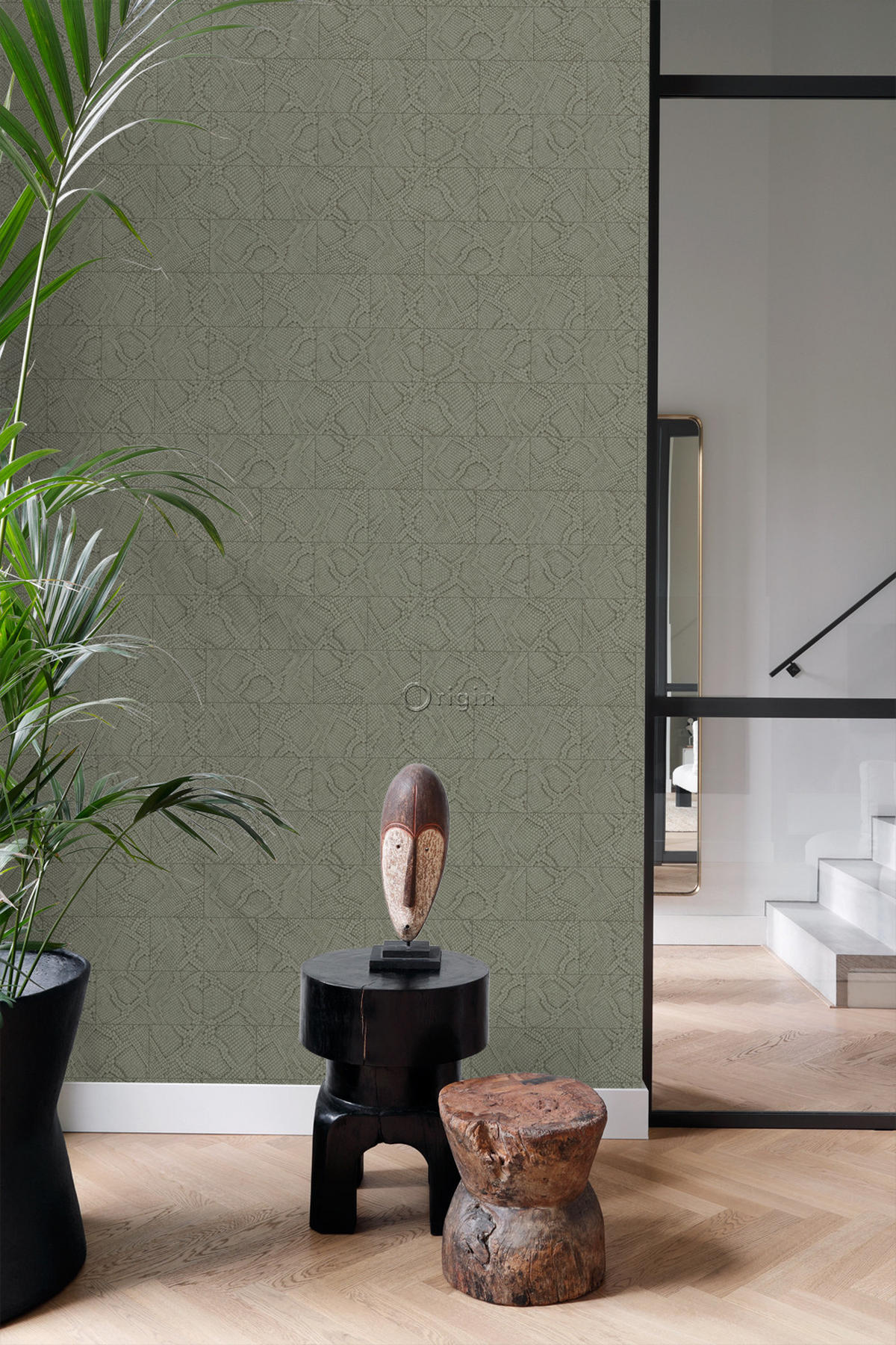 TAPETE Fliesenmuster mit Schlangenhaut-Motiv 53 cm x 10.05 m - Grau, Papier (53/1000cm) - Origin Wallcoverings
