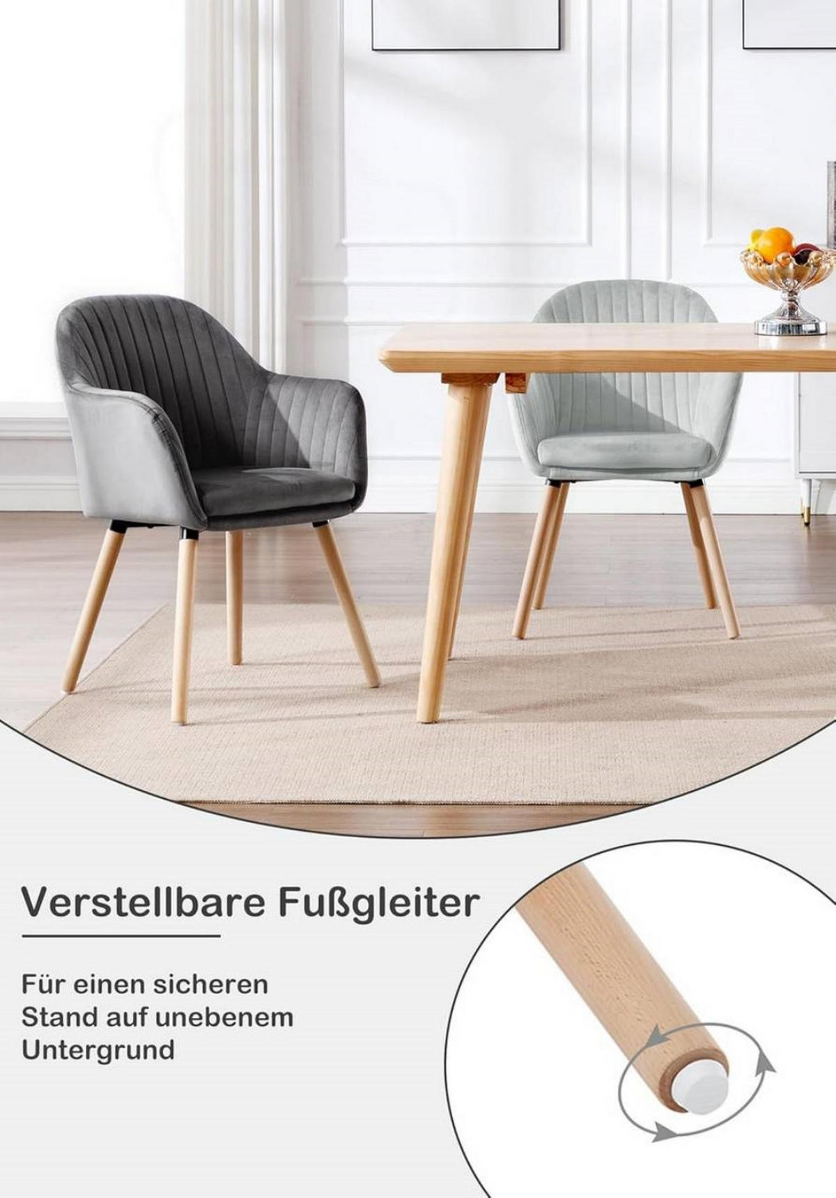 ESSZIMMERSTUHL 2er-Set, Samt, Massivholz, Dunkelgrau - Dunkelgrau/Naturfarben, Holz/Textil (42/81/50cm) - Woltu
