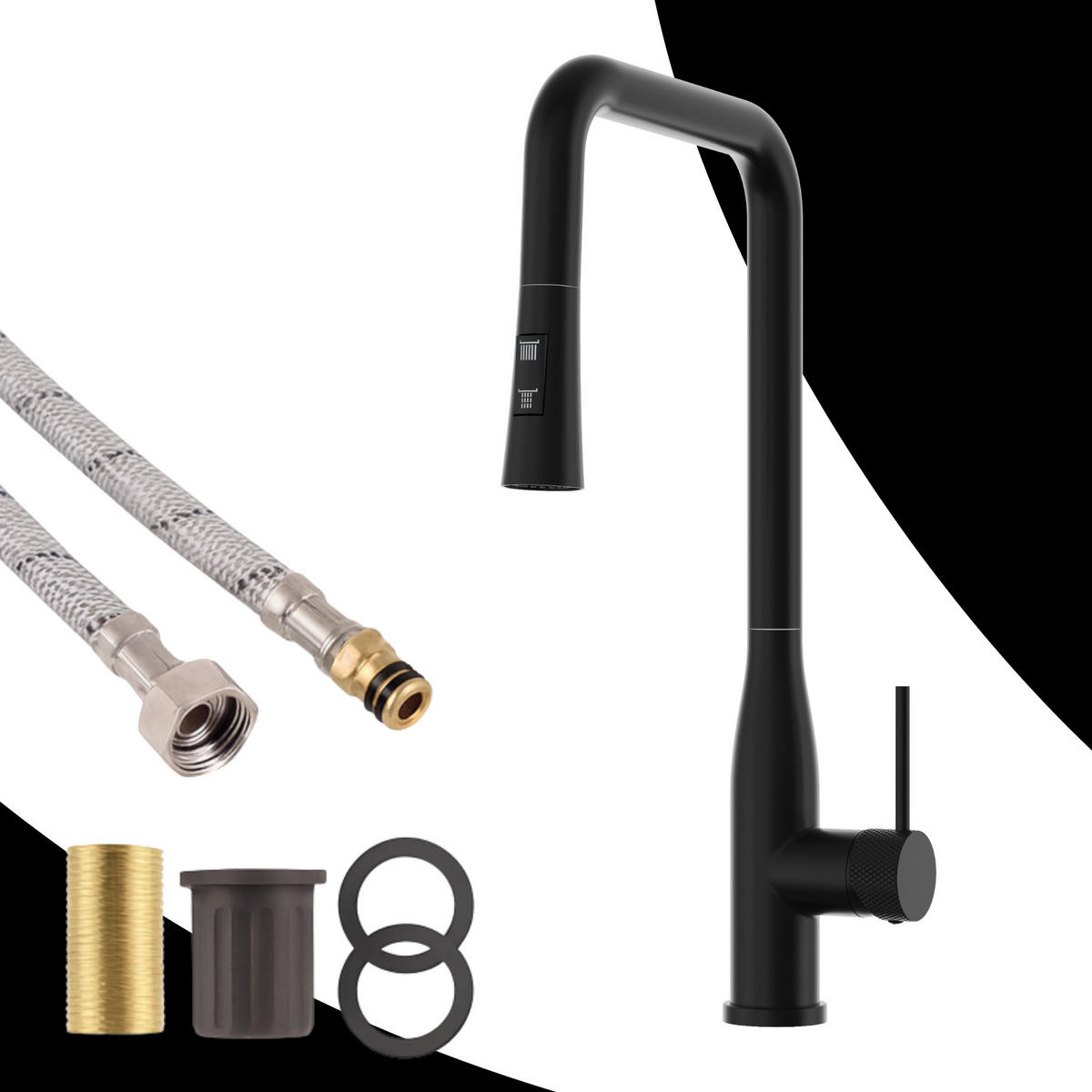 KÜCHENARMATUR Vector Schwarz - Schwarz, Metall (27/46/27cm) - Granitan