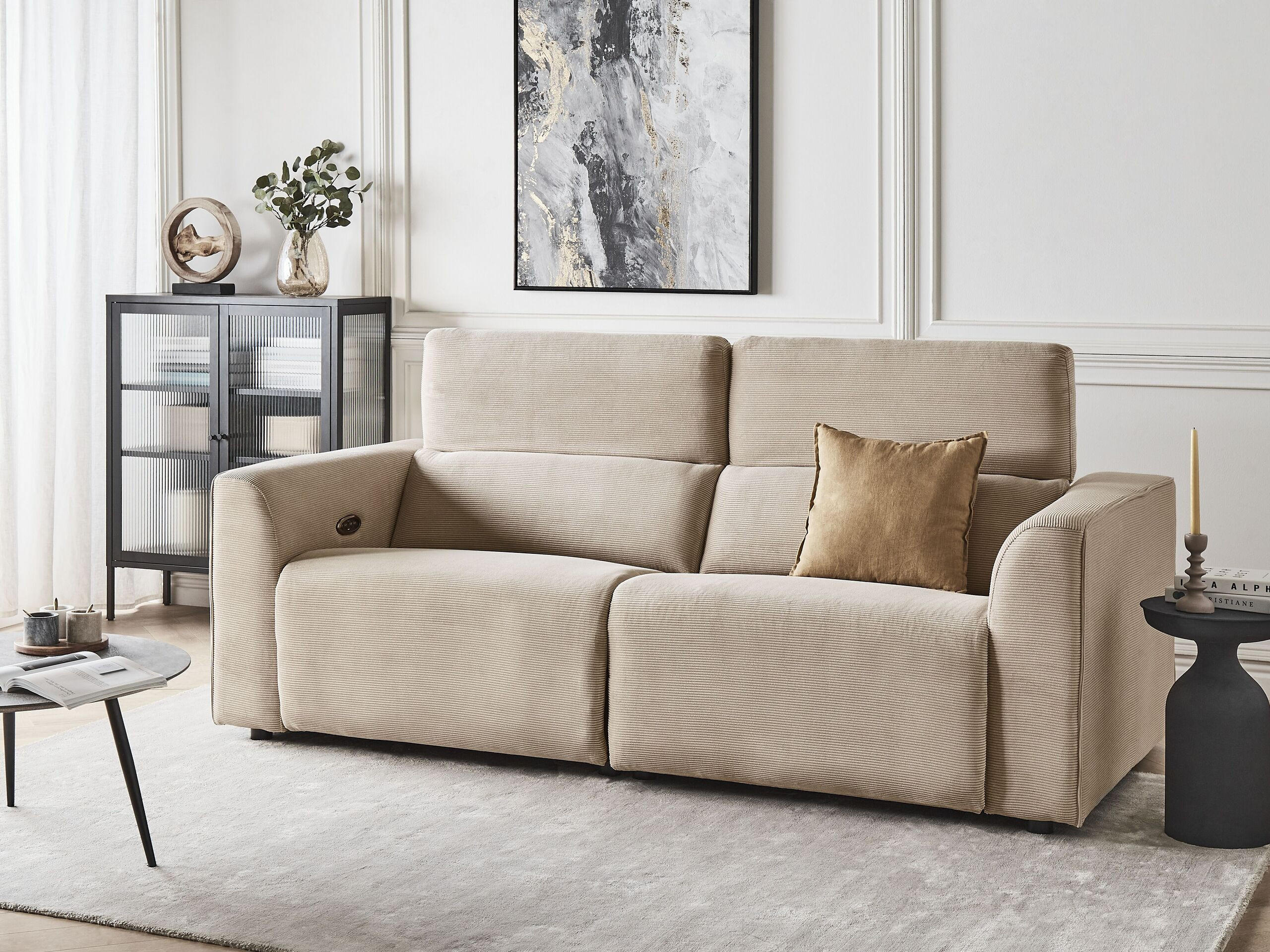 2-SITZER-SOFA Cord sandbeige USB-Port elektrisch verstellbar Ulven - Sandfarben, Textil (222/76/106cm) - Beliani