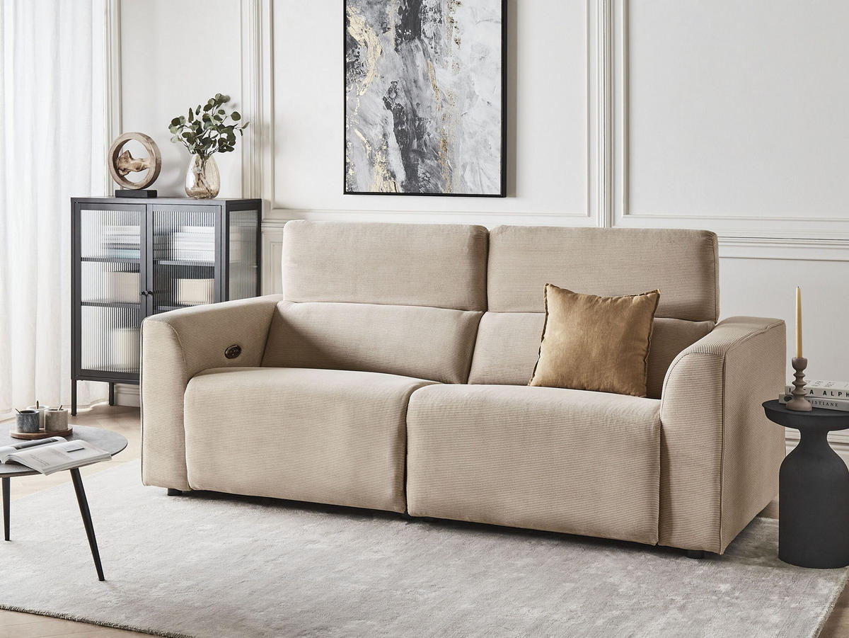 2-SITZER-SOFA Cord sandbeige USB-Port elektrisch verstellbar Ulven - Sandfarben, Textil (222/76/106cm) - Beliani