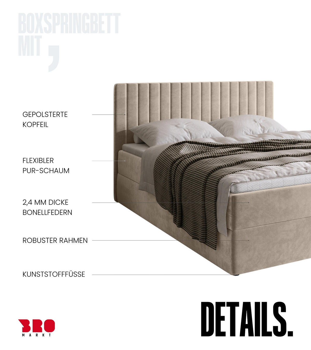 BOXBETT DREAM mit Topper 160x200 Beige - Beige, Textil (160/200cm) - Bromarkt