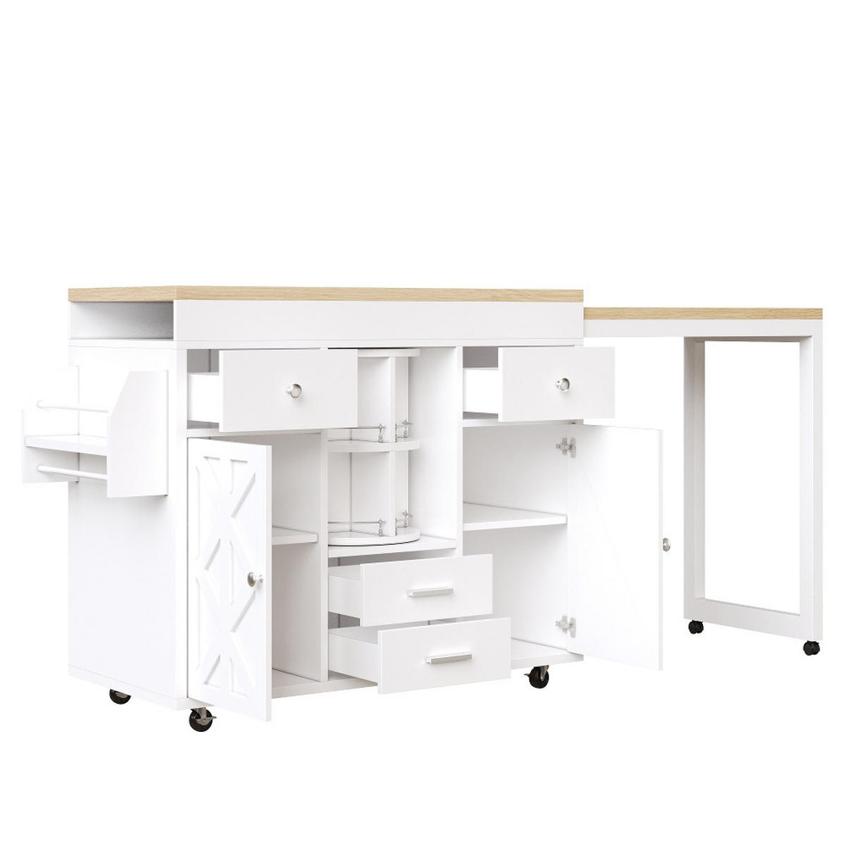 KÜCHENINSEL AUSZIEHBARER BARTISCH Küchenwagen, Rollbar, MDF, Weiß, 110-180/40/91 cm - Weiß, Kunststoff (40/91/180cm) - Rolipo