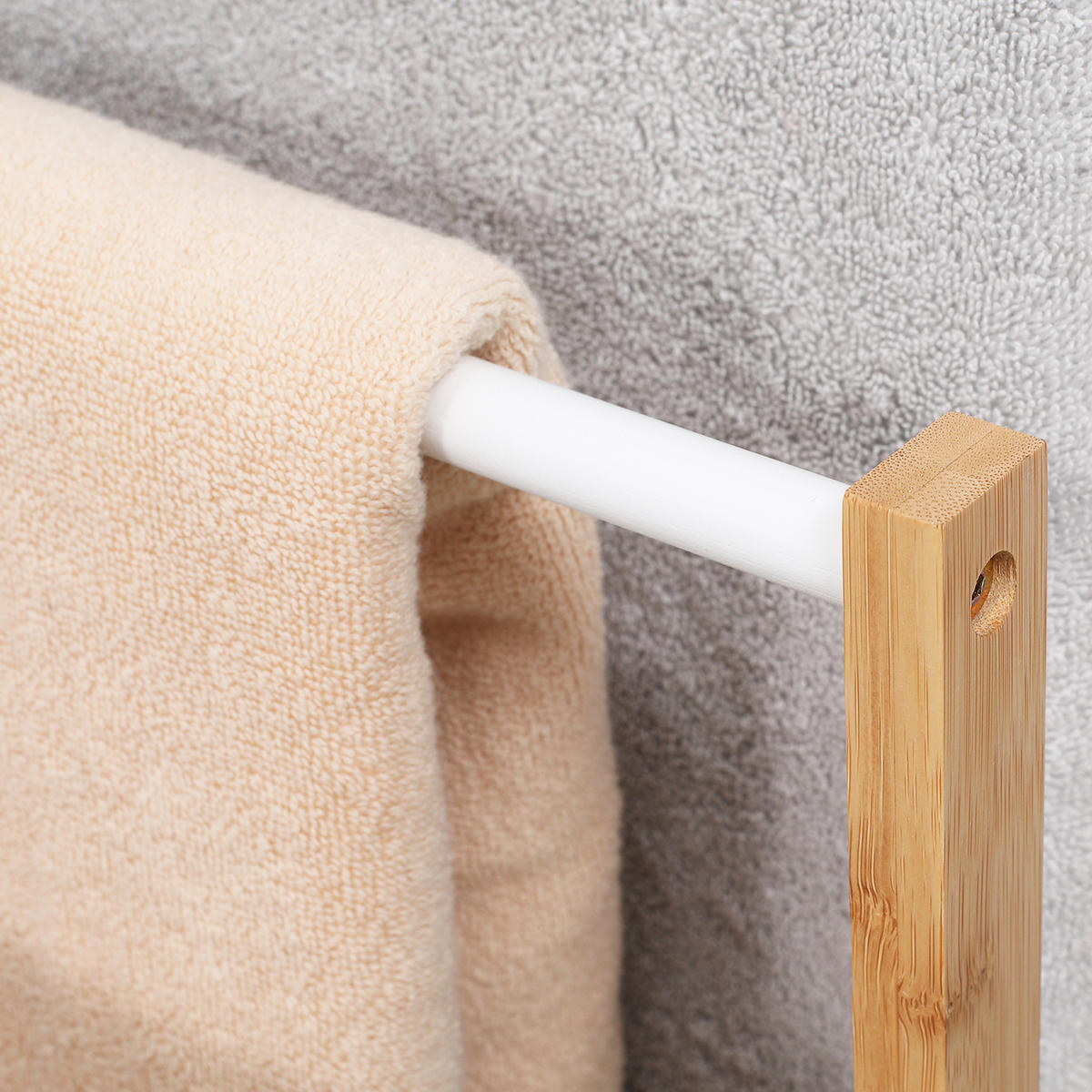 HANDTUCHSTÄNDER 48x25.8x94 cm Natur aus Bambus mit 3 Ebenen & freistehend - Naturfarben, Naturmaterialen (25.8/94/48cm) - Modfu