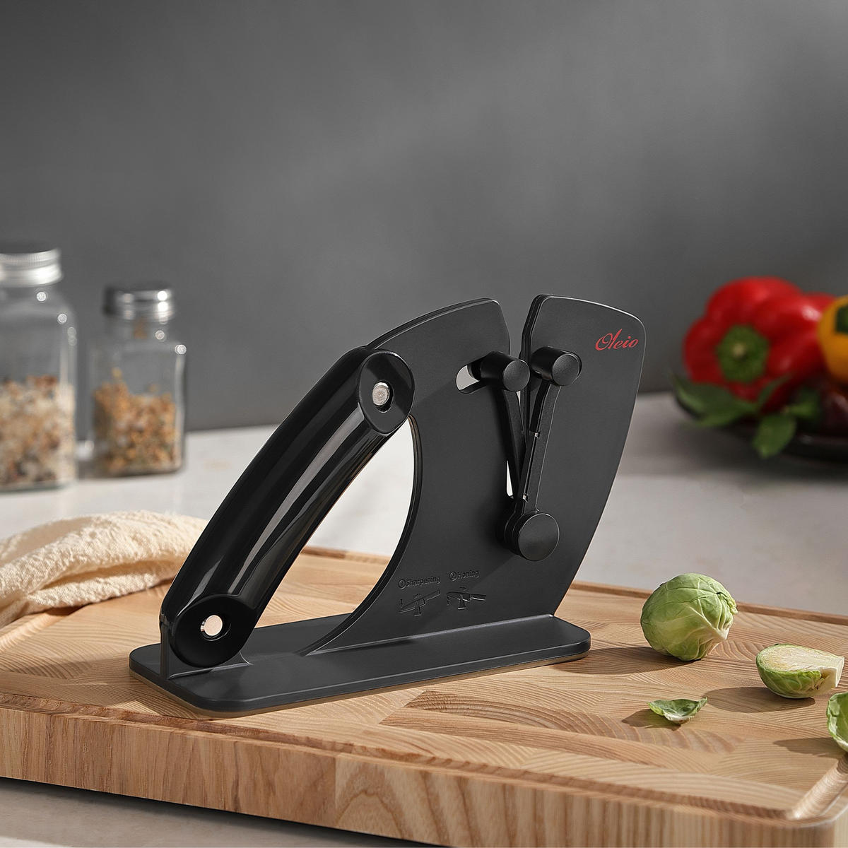 MESSERSCHÄRFER 15–45° - Schwarz, Keramik/Kunststoff (1cm) - Oleio