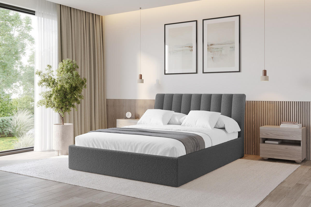 POLSTERBETT mit Bettkasten und Lattenrost, Boxbett ohne Matratze - ILAN 180x200 Grau - Schieferfarben, Holzwerkstoff/Textil (180/200cm) - ALTDECOR