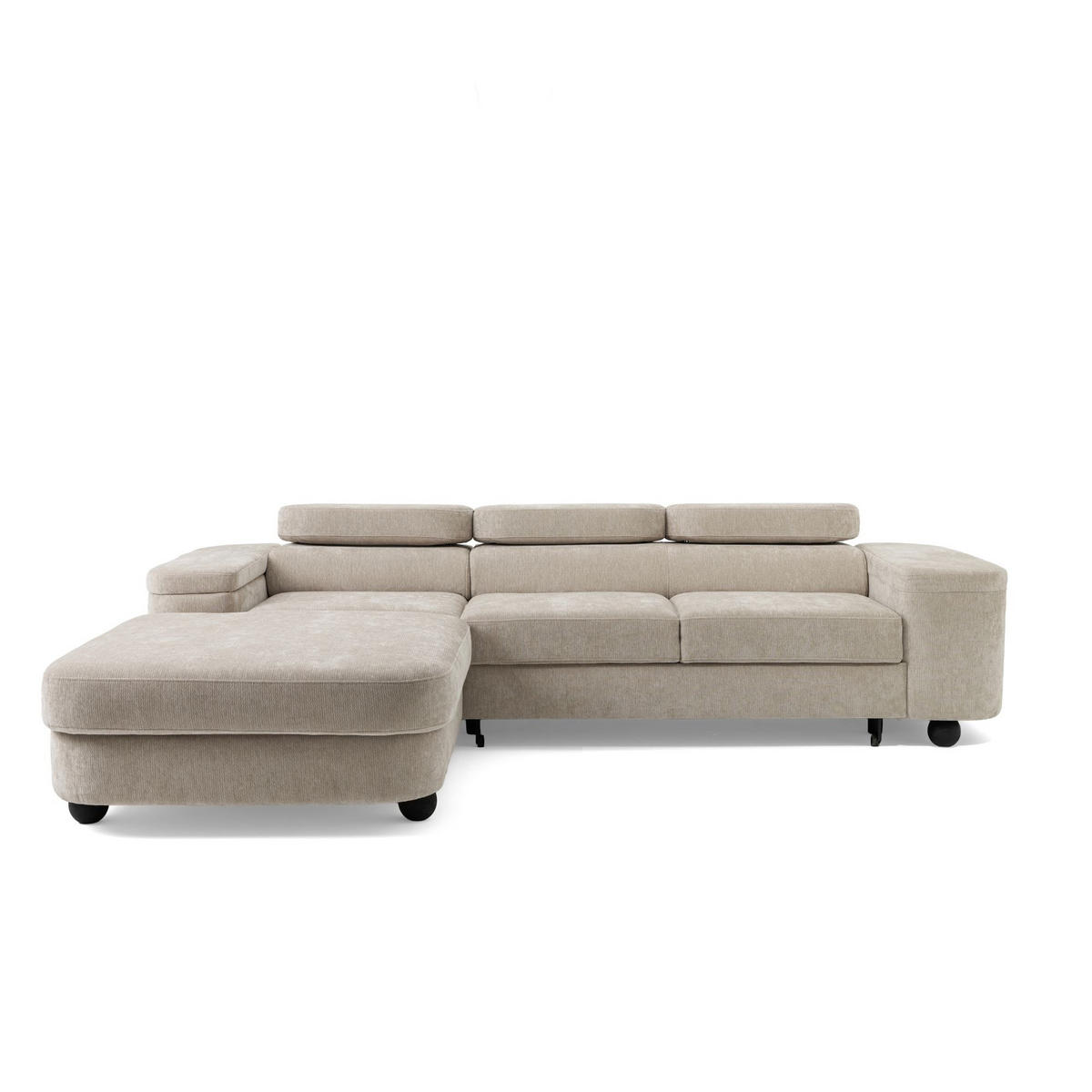 ECKSOFA LOVE L Links mit Schlaffunktion 124x210 Chenille Beige - Beige/Schwarz, Holz/Textil (205/284cm) - Muffo