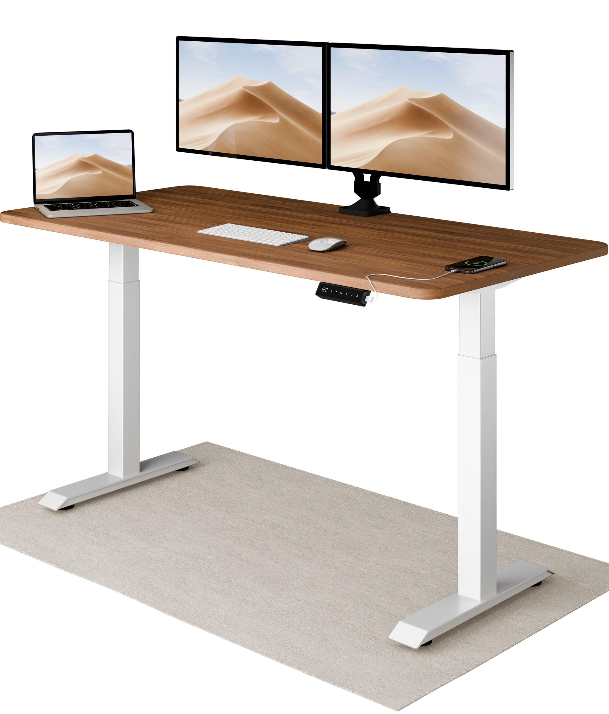 SCHREIBTISCH Elektrisch Höhenverstellbarer HomeOne 160x80cm Weiß/Walnuss mit Memory-Funktion, Anti-Kollisions Technologie - Walnussfarben/Weiß, Holzwerkstoff (80/160/72cm) - Desktronic