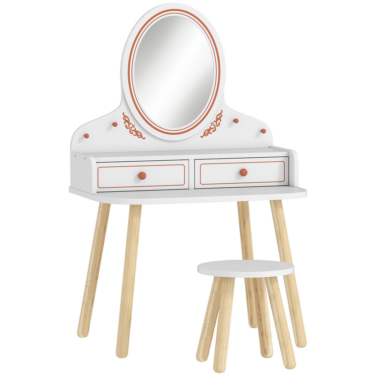 SCHMINKTISCH-KINDER MDF Kiefernholz Weiß - Weiß/Kieferfarben, Holzwerkstoff (38/87.8/56cm) - AIYAPLAY