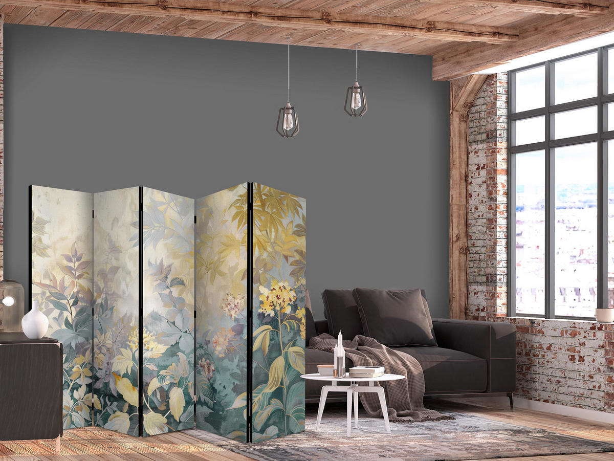 PARAVÁN Jednostranný 5-dielny 225x172 cm Lúka s Divokými Kvetmi - viacfarebná, drevo/textil (225/172/3cm) - Muralo