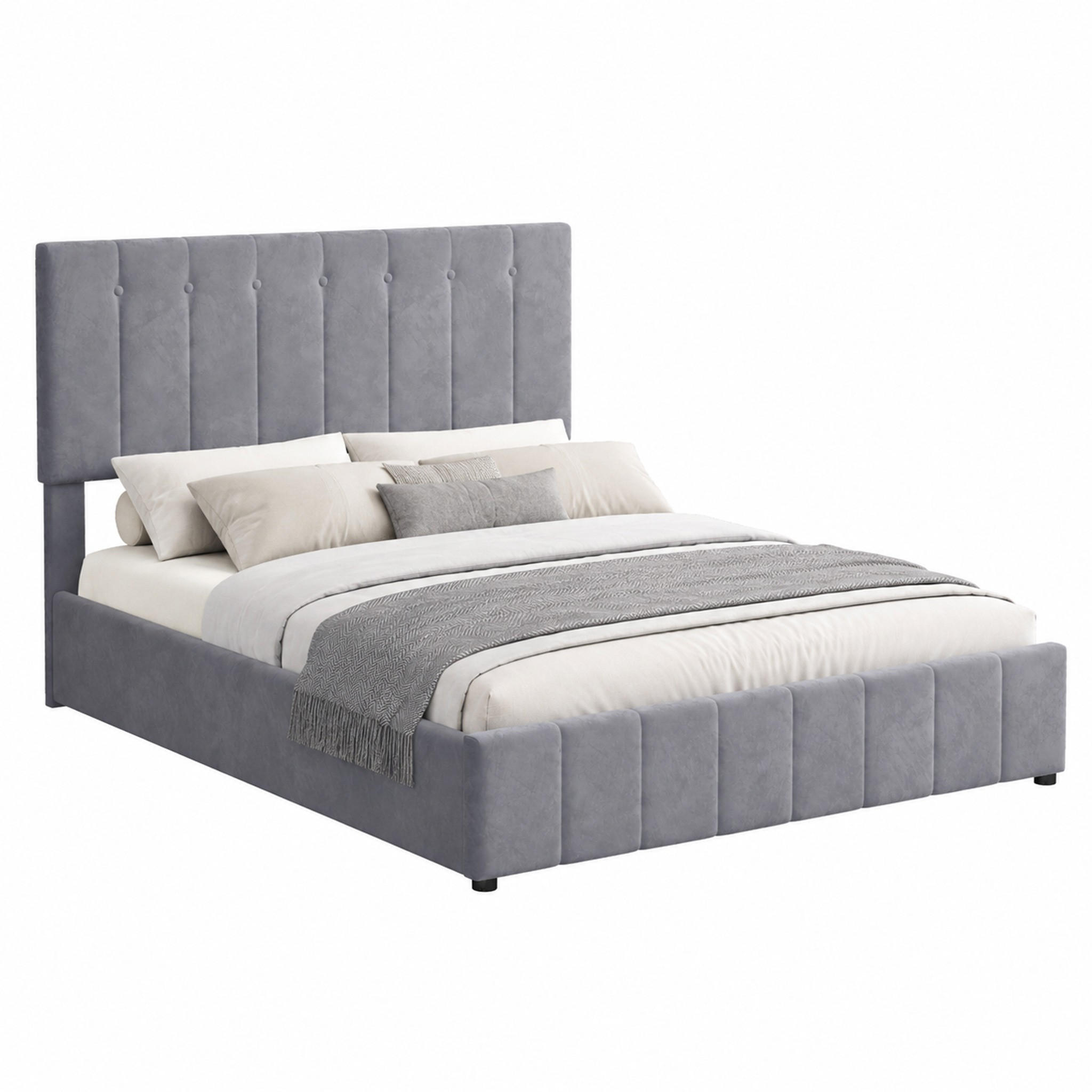 BETT mit Bettkasten 140x200 cm Samt Grau 2er-Paket - Grau, Metall (140/200cm) - Meubliv