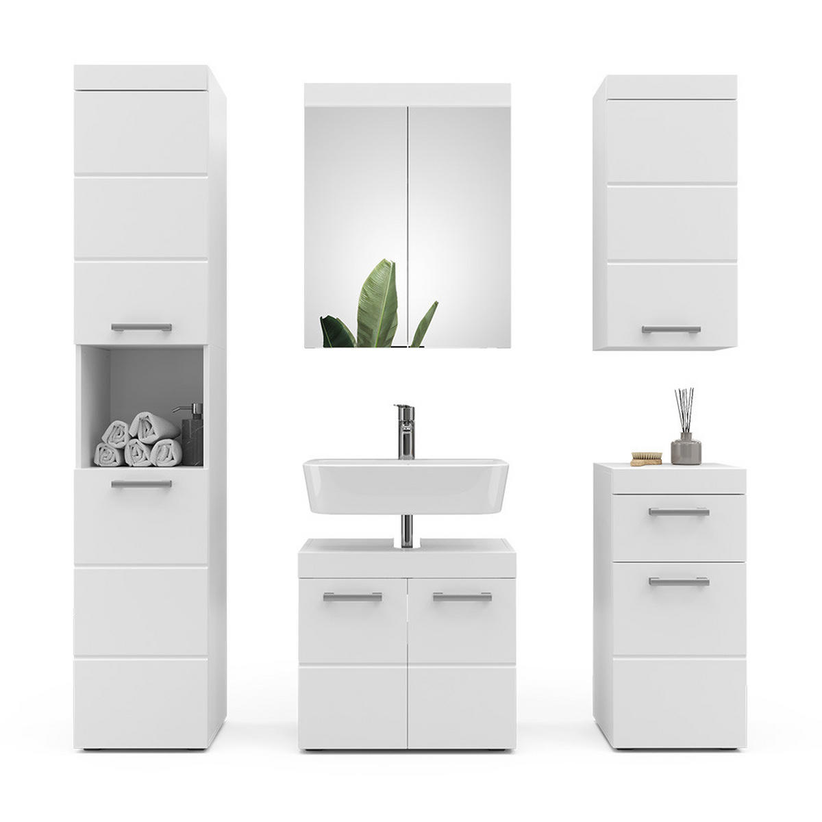 BADMÖBEL-SET Luna Weiß 5 Teile - Weiß, Holzwerkstoff (60/56/34cm) - Vicco