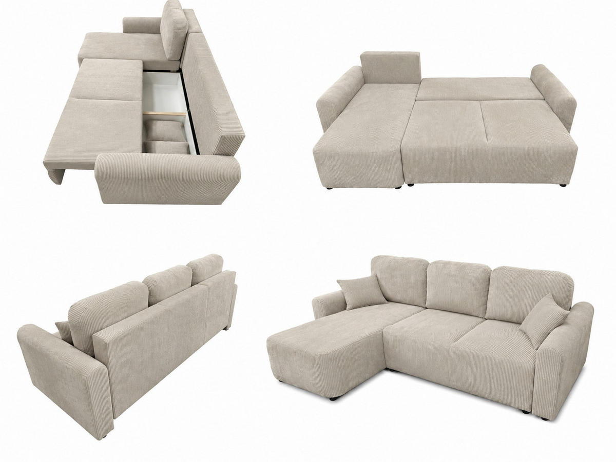 ECKSOFA HENRY in kalt Beige mit Schlaffunktion und Bettkasten - Greige, Textil (232/150cm) - KS Home Concept