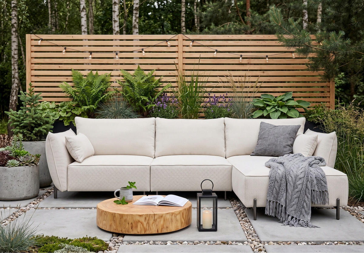 GARTENECKSOFA für Terrasse und Garten, Stoff Sunlight, Ecru, Rechts, SUNMEE - Ecru, Holz (238/90/165cm) - Kaiser Möbel