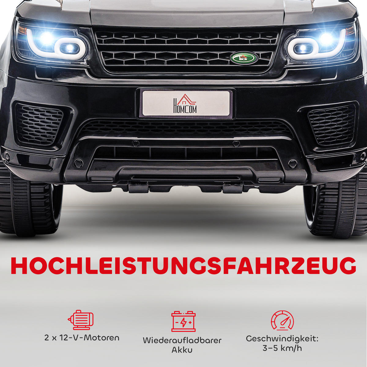 KINDER ELEKTROAUTO, Schwarz, Kunststoff+ Eisen - Schwarz, Metall (110/68/52cm) - HOMCOM