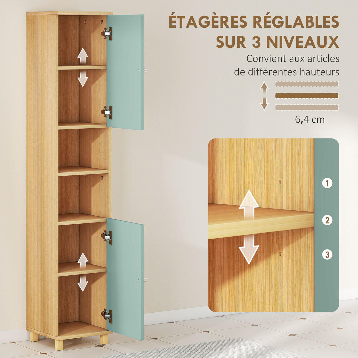 HOCHSCHRANK DE-12491 30/30/166 cm Grün - Grün, Holzwerkstoff (30/166/30cm) - ComfortXL