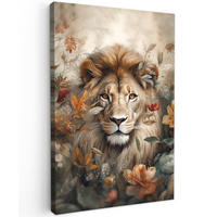 LEINWANDBILD Löwe - Wildtiere - Pflanzen - Natur - Blumen 60x90 cm - Beige, Textil (60/90cm) - MuchoWow