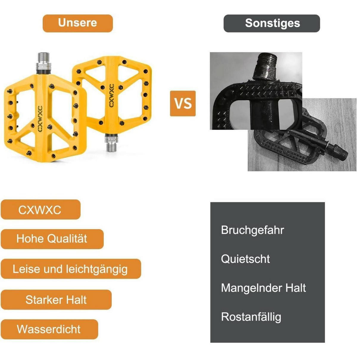 FAHRRADPEDALE Nylonfaser Gelb mit 3 abgedichteten Lagern - Gelb, Kunststoff (12/1.5/12cm)