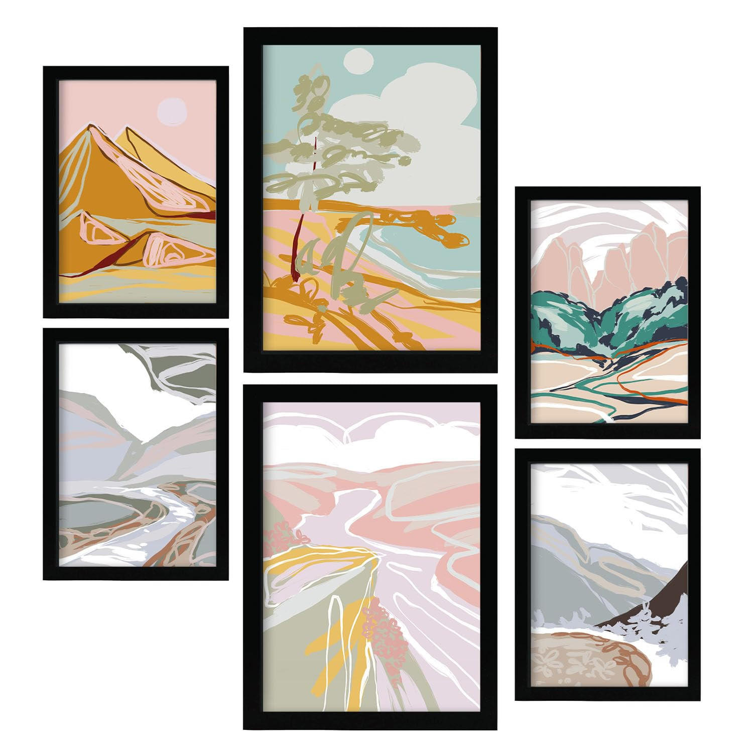 POSTER Set Mit 6 Seashores Frames 2 In Kulissen Abstracts Ästhetische Dekorative Gemälde Für Ihr Wohnzimmer Zuhause A3 & A4 Schwarzer Rahmen - Schwarz, Papier (29/3cm) - Nacnic