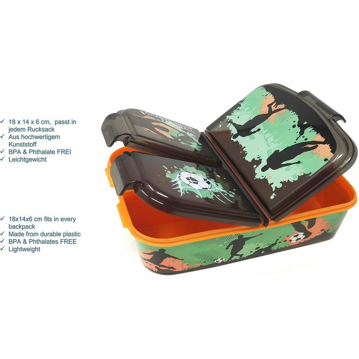 BROTDOSE mit Fächern 18 cm Kunststoff BPA frei Fußballmotiv - Multicolor, Kunststoff (14/7/18cm)