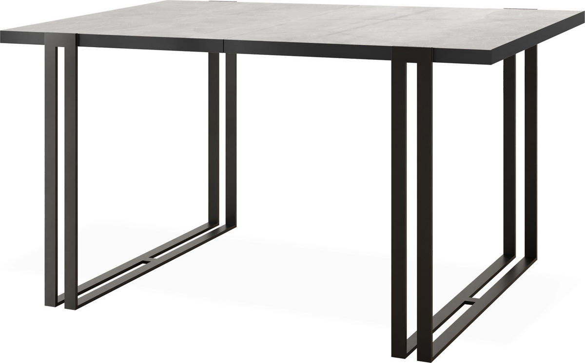 ESSTISCH Marina rechteckig ausziehbar, Grauer Beton 120-220/80/76 cm - Hellgrau/Schwarz, Holzwerkstoff/Metall (120/80/76cm) - WFL GROUP