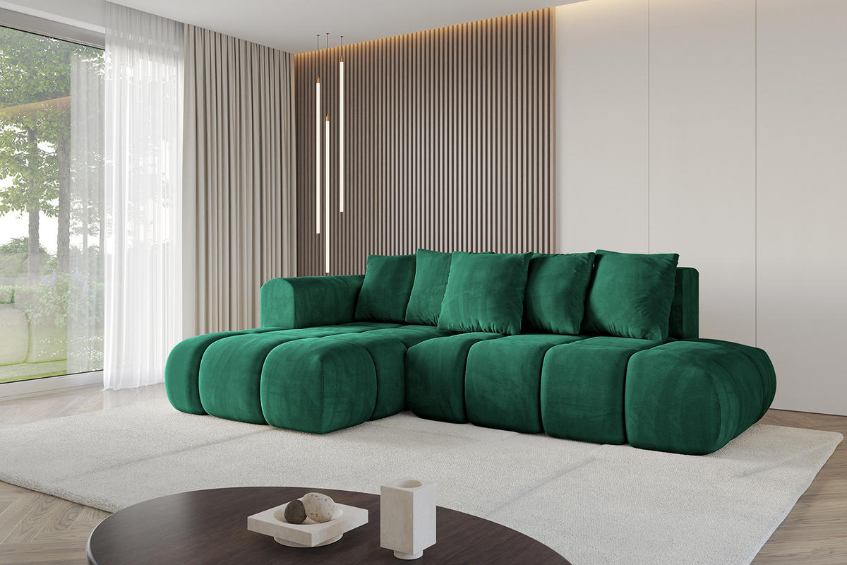 ECKSOFA Ottomane Links CLOUD-L-v1 289x180x40 Dunkelgrün Velours - Dunkelgrün, Holzwerkstoff/Kunststoff (180/289cm) - ALTDECOR