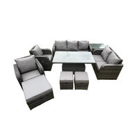 LOUNGESOFA Polyrattan 9-Sitzer - Dunkelgrau/Grau, Glas/Kunststoff - Fimous