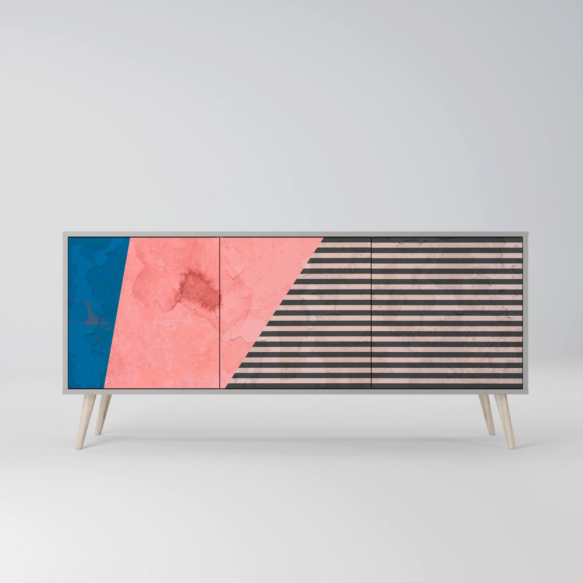 SIDEBOARD GLAMOROUS STRIPE, Eicheneffekt, 164,5x42x77,5 cm, 3 Türen - Eichefarben/Buchefarben, Holzwerkstoff/Buchenholz (164.5/77.5/42cm) - SpaceRebels