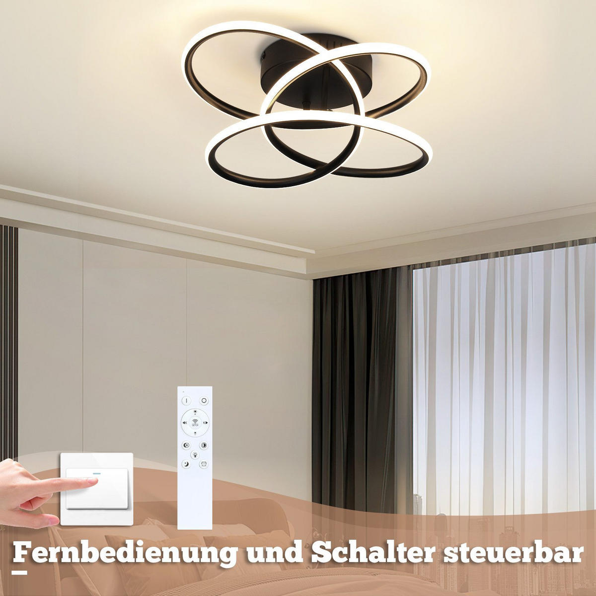 LED-DECKENLEUCHTE Mackerley 33/36/14cm - Schwarz, Metall (36/33/14cm) - Nettlife