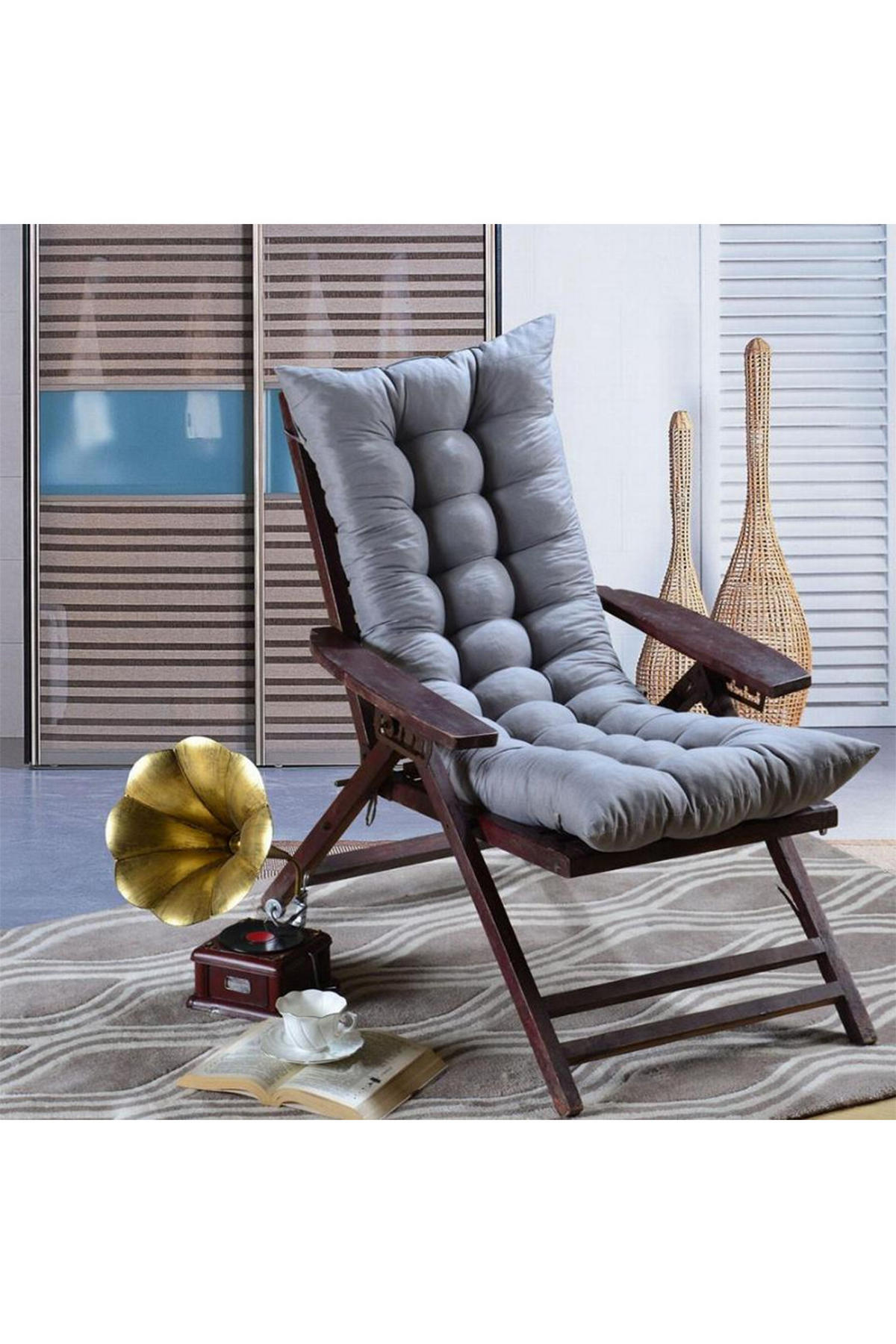 LIEGESTUHLKISSEN aus Baumwollmischung in Grau Dickes weiches und bequemes für den Außenbereich 48 x 125 cm - Grau, Textil (48/125cm) - Livingandhome