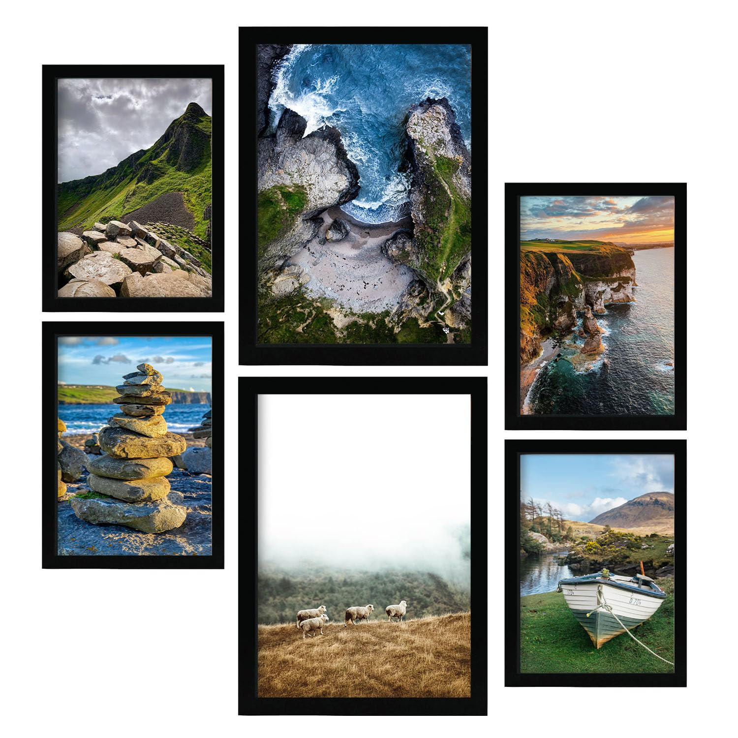 POSTER Set Mit 6 Irland In Fotografie A3 & A4 Schwarzer Rahmen - Schwarz, Papier (29/3cm) - Nacnic