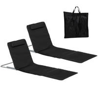 STRANDLIEGE Sonnenliege Gartenliege, klappbar, verstellbare Rücklehne, Seitentasche, 48 cm x 134 cm x 33-43 cm, Schwarz - Schwarz, Metall (134/43/48cm)