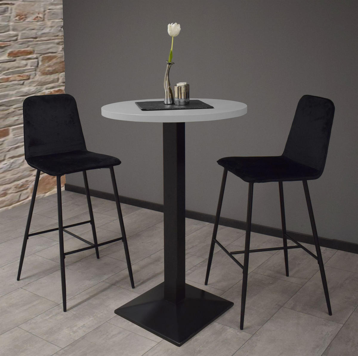 TRESENTISCH rund Eleanore 70 cm schwarz matt/kreidegrau matt lack - Hellgrau, Metall (70/70/106cm) - 58aufmkessel