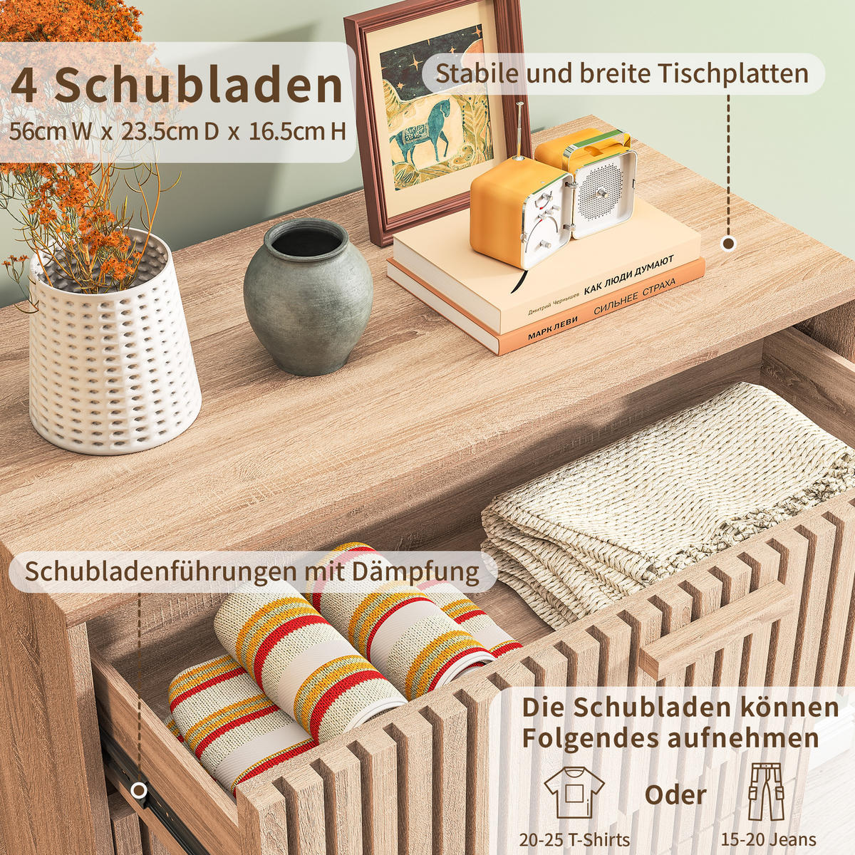 BYRÅ, naturfärgad, 4 lådor, trälook - Naturfärgad, Träbaserade material (34/91/60cm) - SHOPENTRA