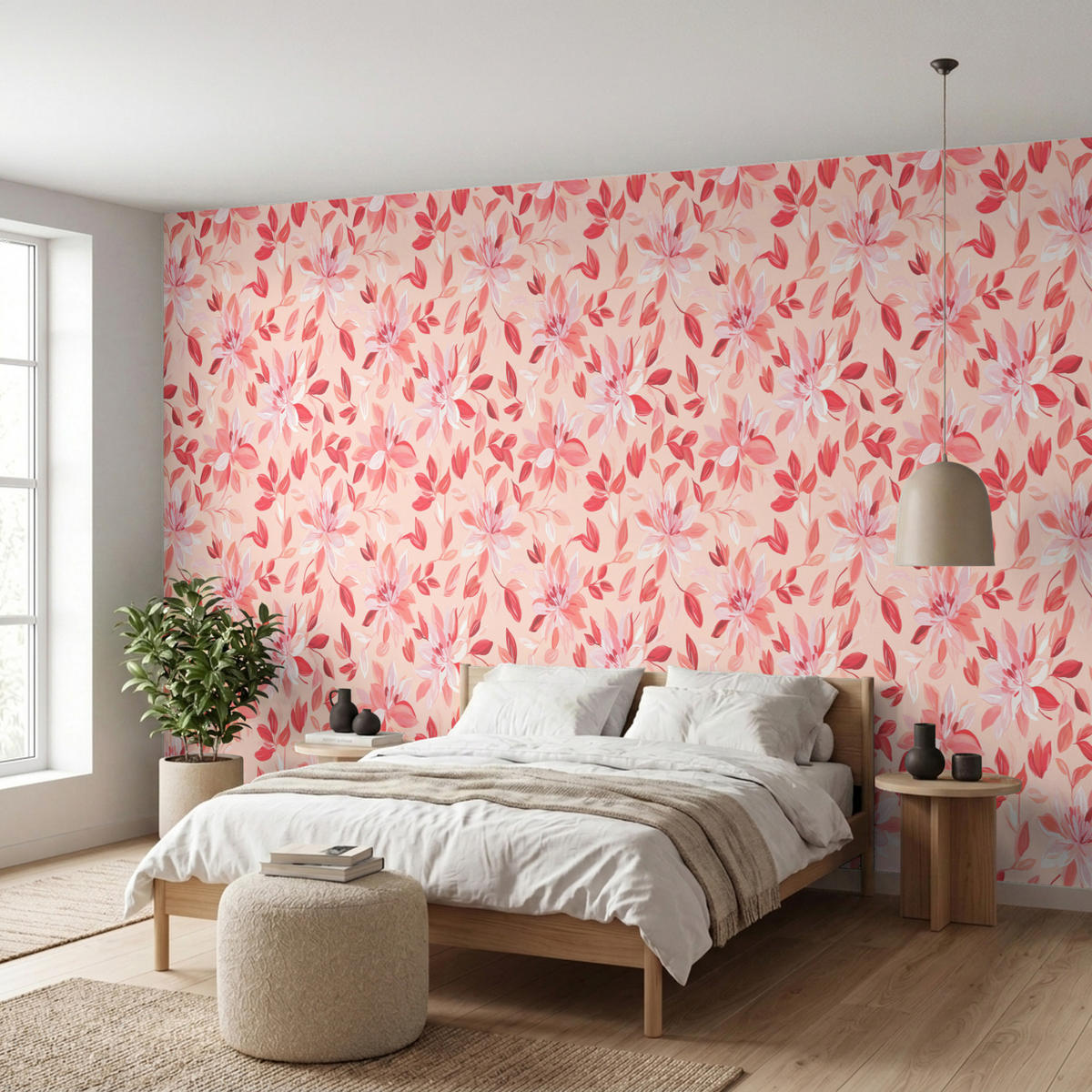 TAPETE - Botanisch - Blumen - Rot - 500x200 cm - Koralle, Papier (500/200cm) - OnlyWow