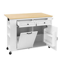 KÜCHENINSEL aus MDF 120x40-70x92 cm Weiß/Natur mit Rollen & Steckdosenleiste - Weiß, Holzwerkstoff (120/92/70cm) - Modfu