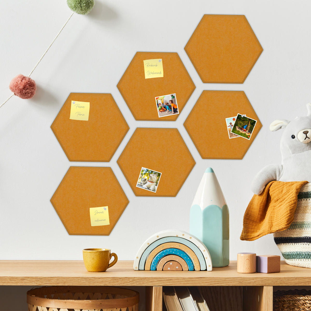 6xFILZPINNWAND - Gelb, Textil (30/26/0.9cm) - Relaxdays