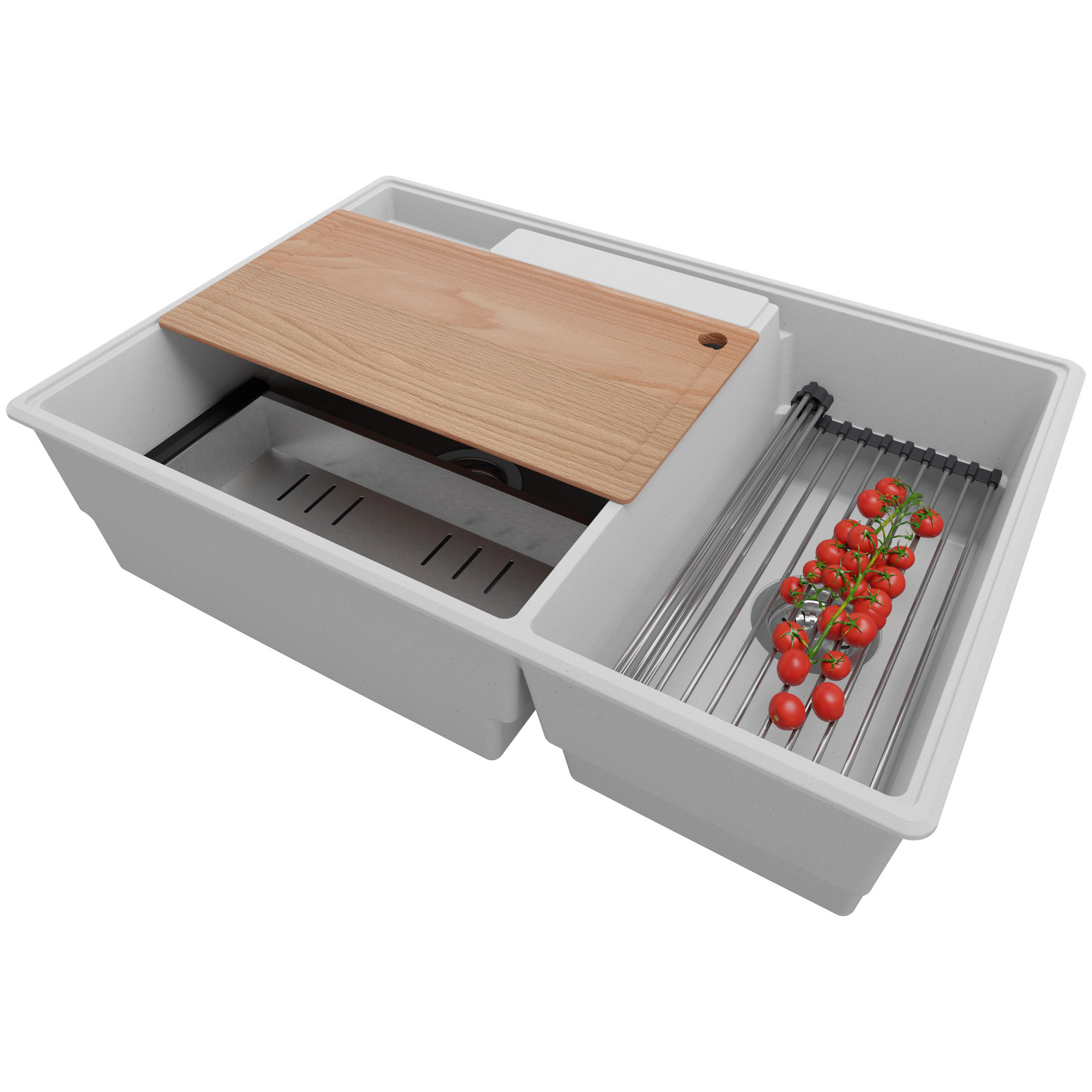 SPÜLBECKEN Paris, 2-er set Grau 78/53 cm 2 Becken + Ablauf-Set + Küchenzubehörset ab 80er Unterschrank - Chromfarben/Edelstahlfarben, Kunststoff (78/20/53cm) - Primagran