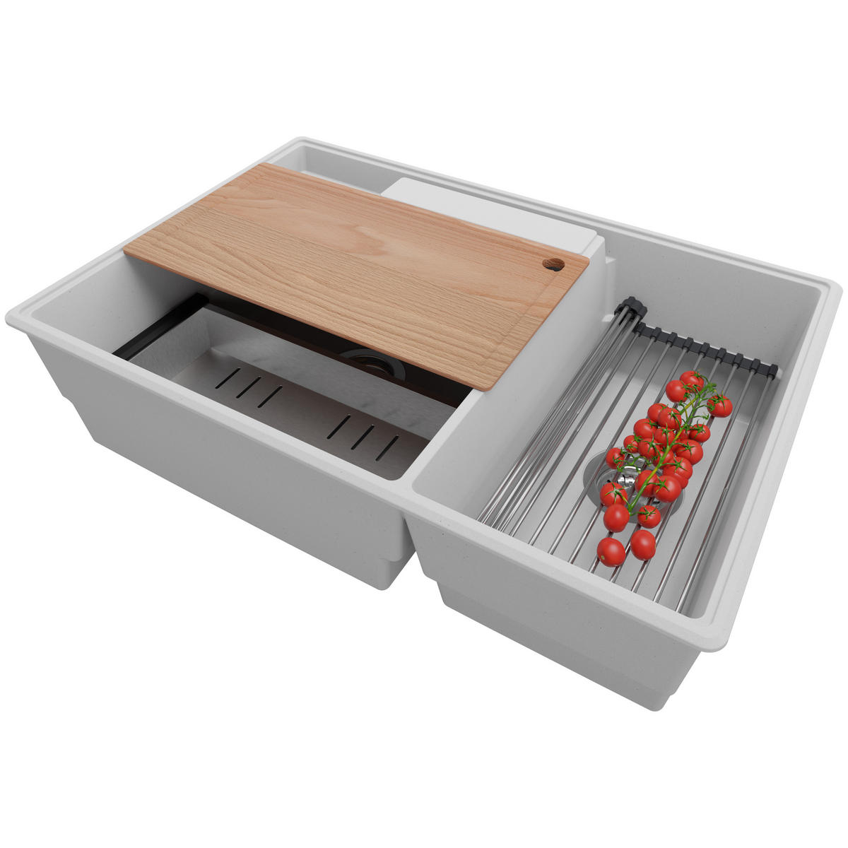 SPÜLBECKEN Paris, 2-er set Grau 78/53 cm 2 Becken + Ablauf-Set + Küchenzubehörset ab 80er Unterschrank - Chromfarben/Edelstahlfarben, Kunststoff (78/20/53cm) - Primagran