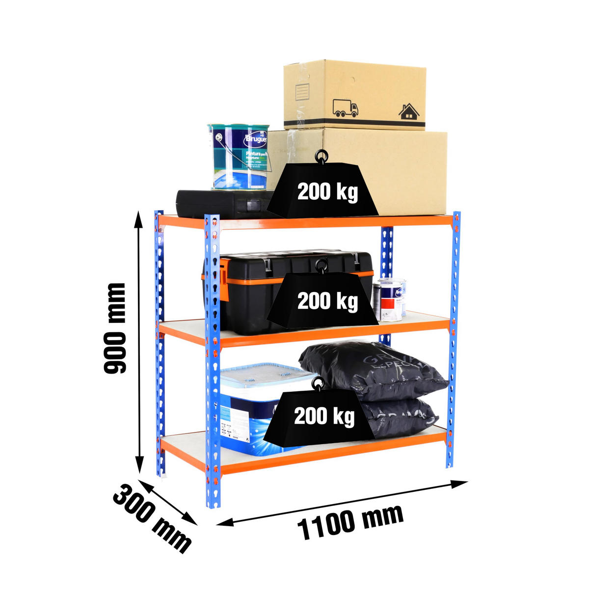 SCHWERLASTREGAL Baby Muli HxBxT 90 x 110 x 30 cm 3 Fachböden Fachlast 200 kg Blau-Orange - Gelb, Metall (110/90/30cm) - PROREGAL