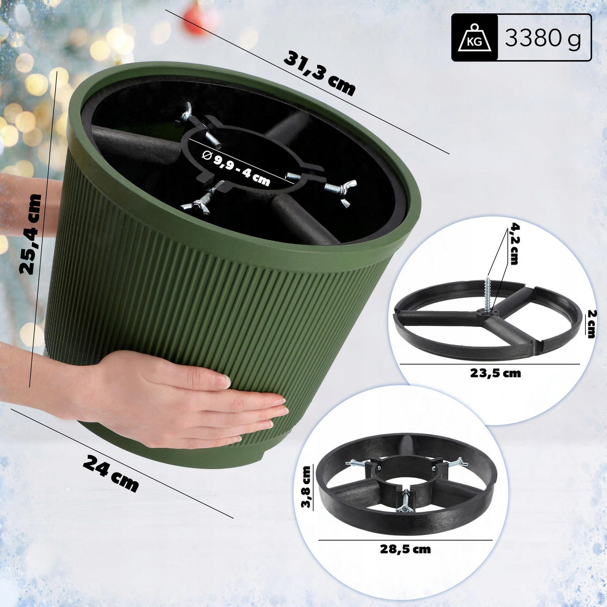 KADAX Großer Weihnachtsbaumständer, Weihnachtsbaumständer, 2,5 m - Grün, Kunststoff (25.4cm) - KADAX