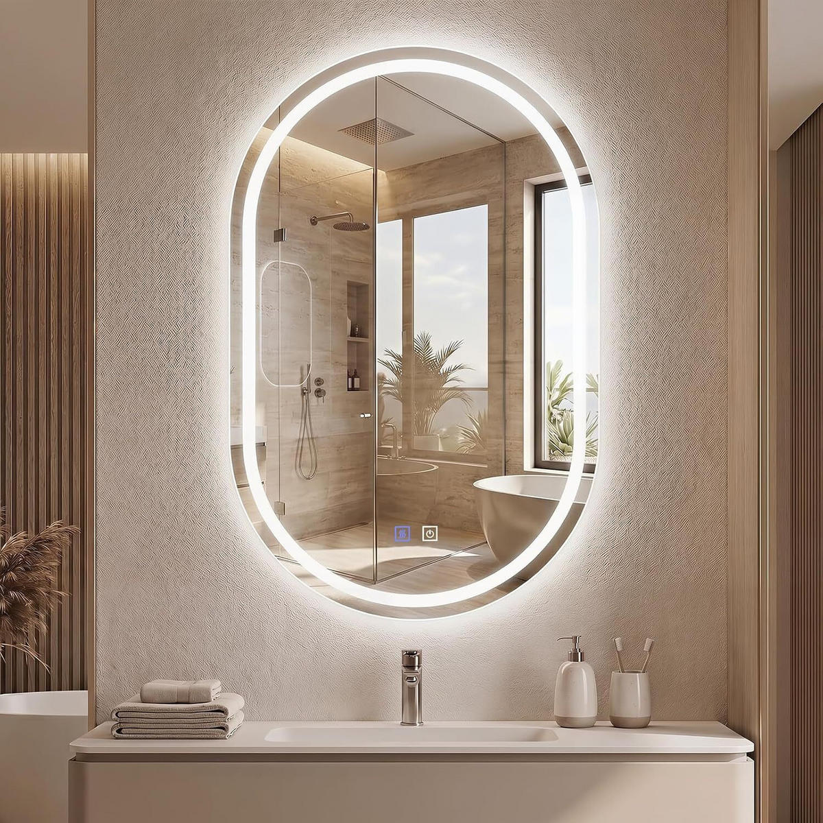 BADEZIMMERSPIEGEL oval silber - Silberfarben, Glas (50/80/4cm) - COSTWAY