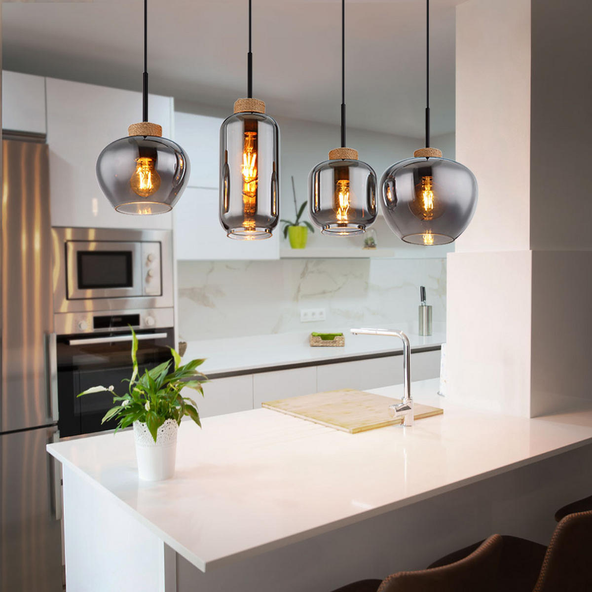 PENDELLEUCHTE Metall Schwarz-matt Rauchglas 4-Flammig - Schwarz, Glas/Metall (96/23/120cm) - Globo Lighting