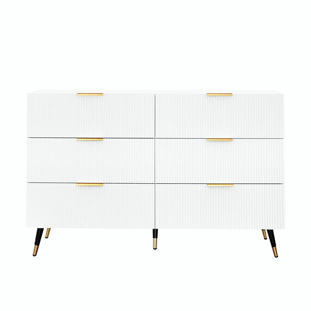 SIDEBOARD 120/40/77 cm aus Spanplatte mit 6 Schubladen Weiß/Goldfarben - Weiß, Holzwerkstoff (120/77/40cm) - Modenvie