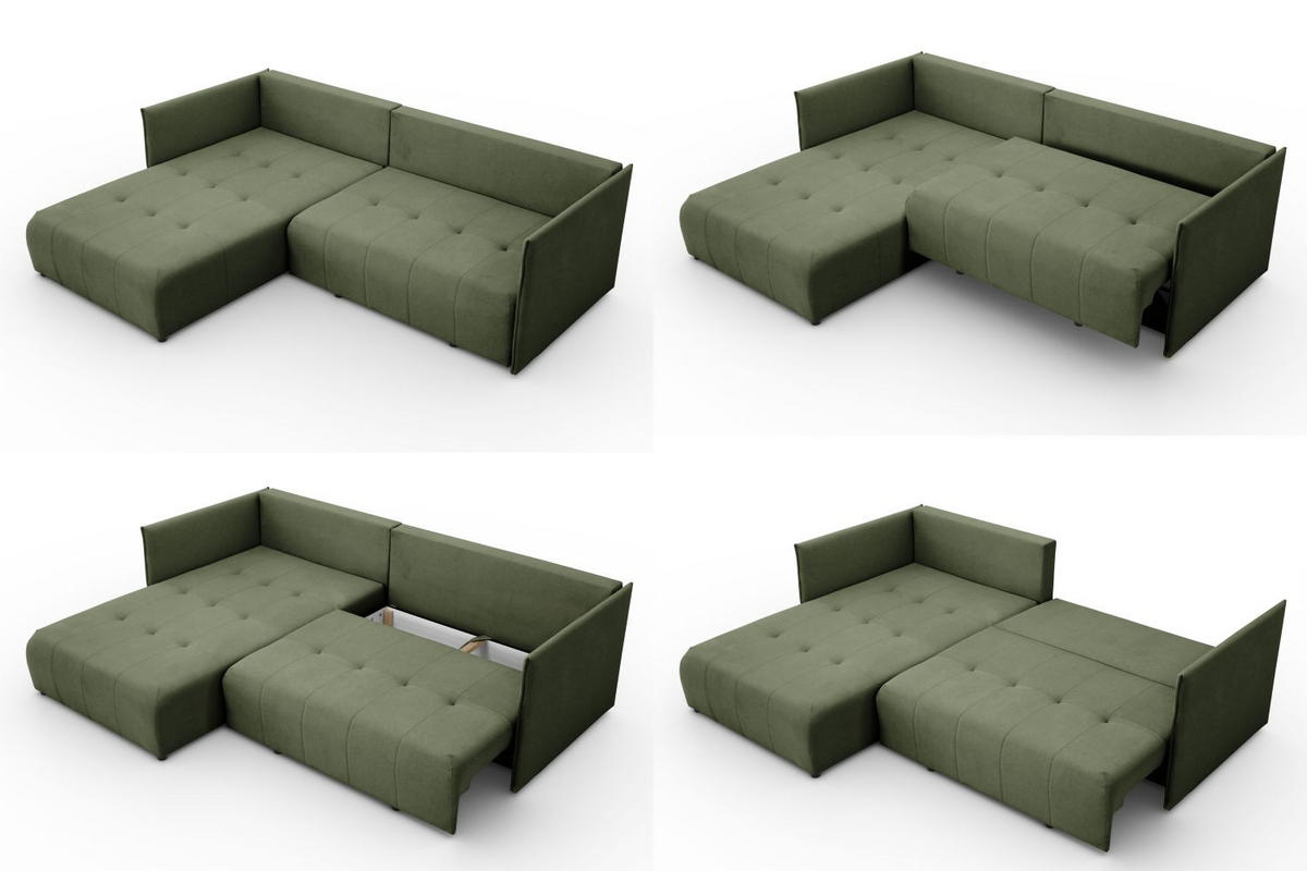 ECKSOFA L Form Hanna 246 x 188 cm mit Schlaffunktion und Bettkasten, 4 Sitzer, Bettzeugablage, Sofa, Eckcouch, grün links - Grün, Kunststoff (246/188cm) - Margaret Hadas24