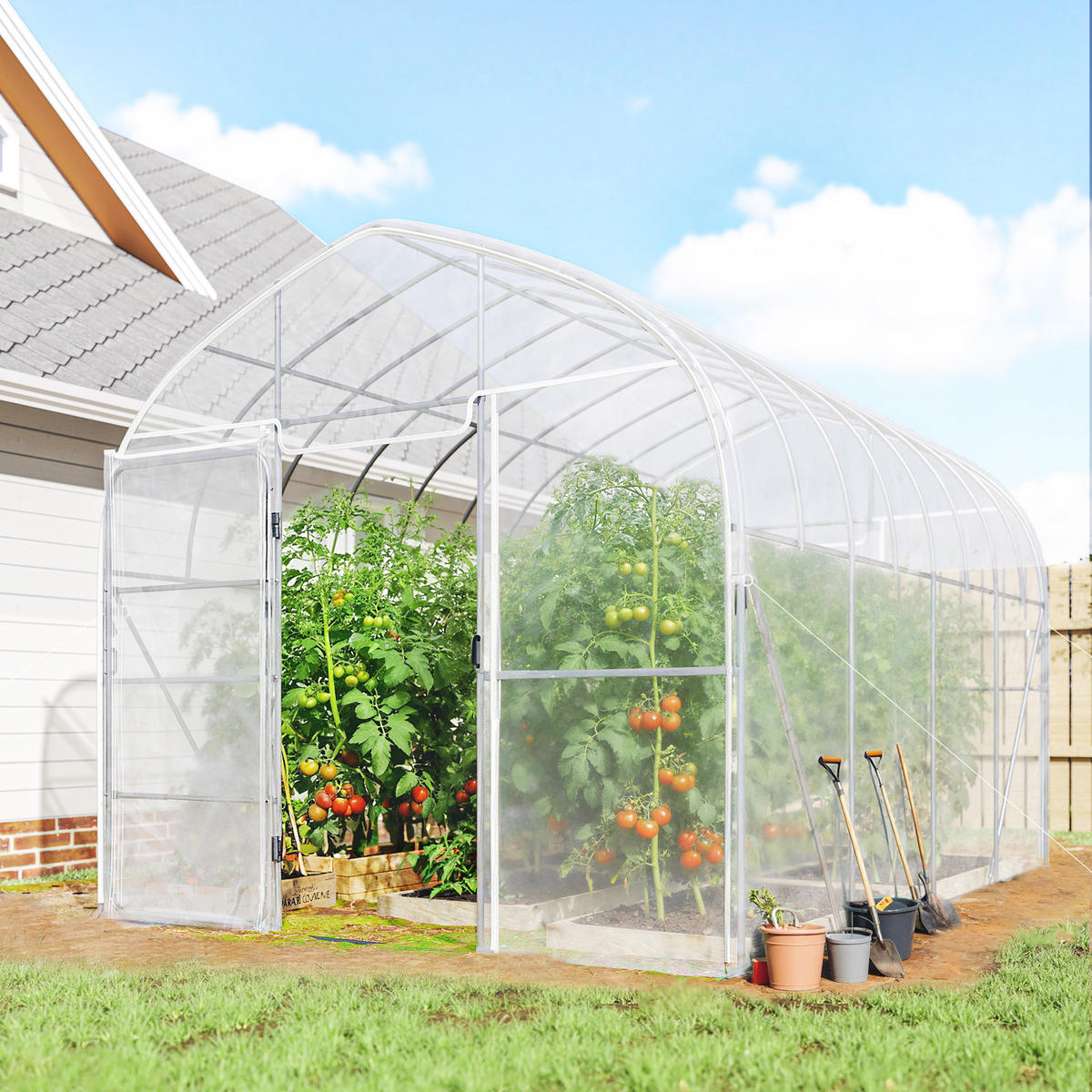 GEWÄCHSHAUS DE-12076 12 m² mit 2 Flügeltüren & PO-Antitropffolie Transparent - Transparent, Metall (296/267/391cm) - ComfortXL
